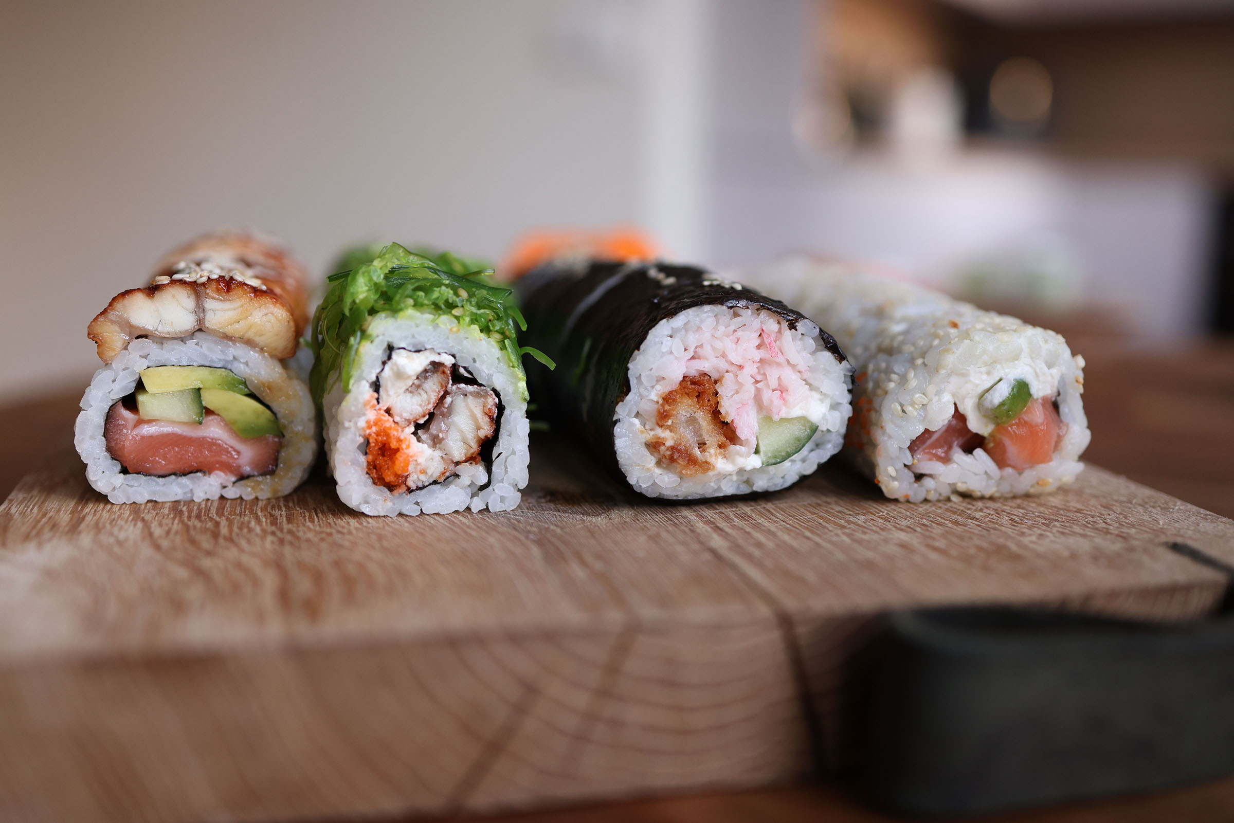 A takeaway sushi roll, a food that looks light but can contain 40 to 60 grams of carbs